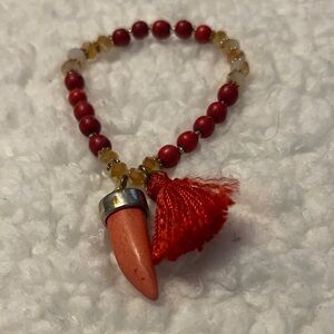 Chic Red and Gold Beaded Bracelet with Tassel
